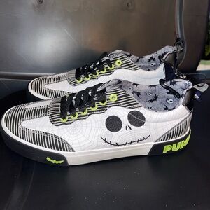 JACK SKELLINGTON Black and White Skull Sneakers with Green Accents